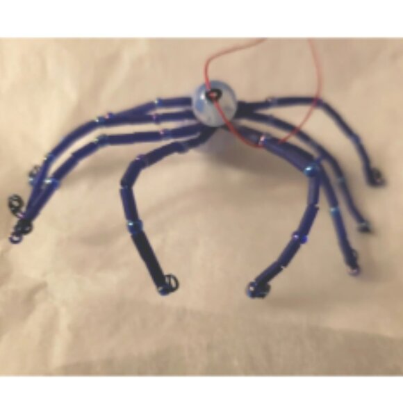 Handmade Dark Blue Beaded Christmas Spider Legend Christmas Tree Ornament Boxed - Picture 2 of 5